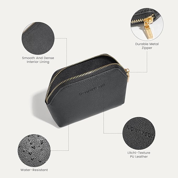 ROWNYEON Small Makeup Bag for Purse, Mini Portable Cosmetic Bags for Women, PU Leather Coin Purse Lipstick Cosmetic Accessories Organizer, Travel Makeup Pouch Zipper Pouch for Men Women