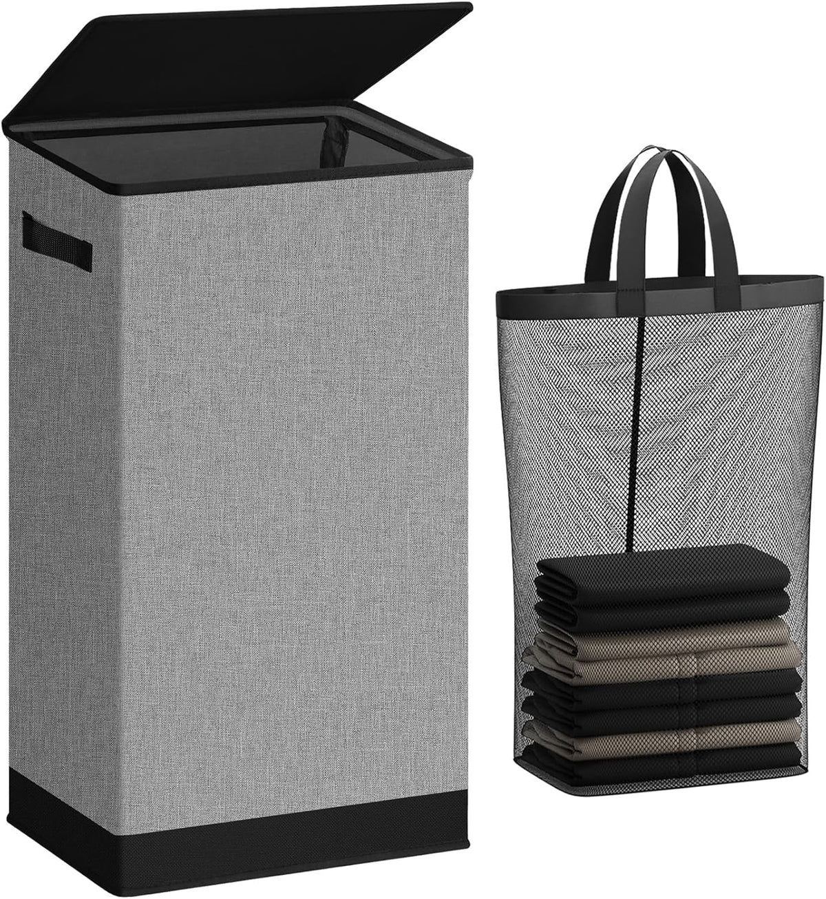 SOLEDI Laundry Hamper with Lid 100L Large & Tall Collapsible Laundry Basket, Clothes Hamper with Bag Removable Easy to Carry, Dirty Hampers for Bedroom, Bathroom, Dorm, College, Grey