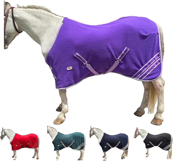 Majestic Ally Anti Pill Fleece Horse Blanket/Sheet with Silver Braided Rope (Purple, 80)