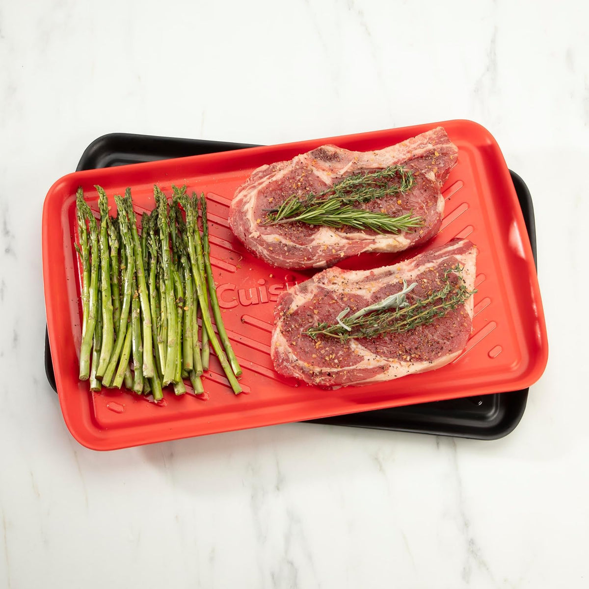 Cuisinart Grilling Prep & Serve Trays, 17x10.5 inch BBQ Tray Safe for Food Handling, 2 Dishwasher Safe Nesting Trays Black & Red, Perfect Grilling Accessories for Cooked & Raw Meat, Fits 6 Burgers