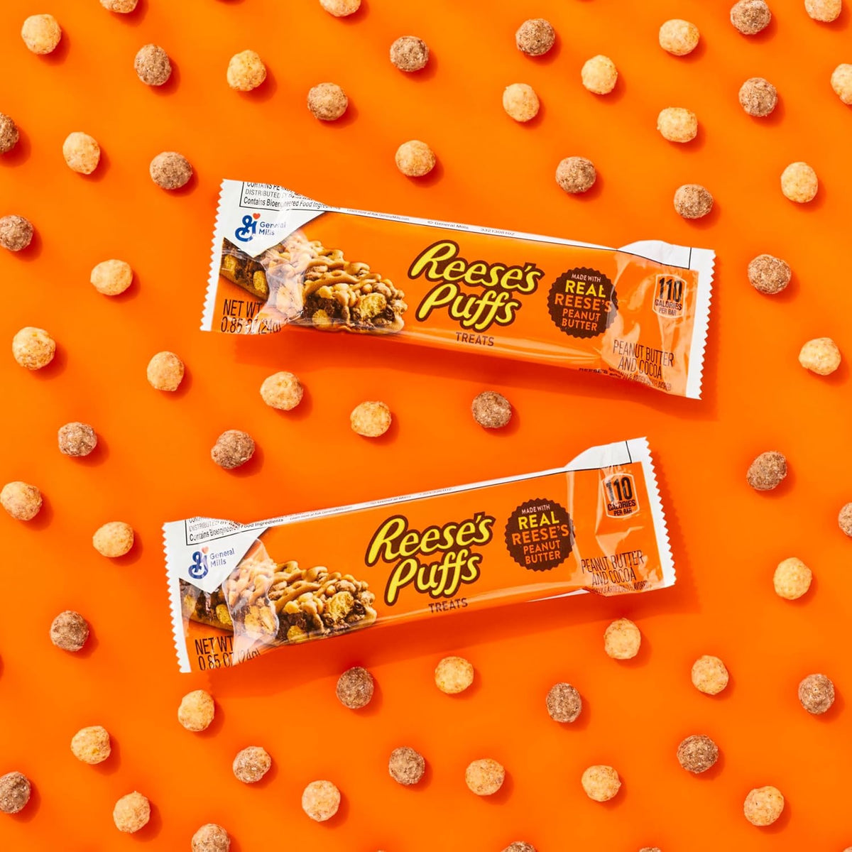 REESE'S Puffs Cereal Treat Bars, Peanut Butter and Cocoa, Snack Bars, Value Pack, 16 Ct, 13.6 oz