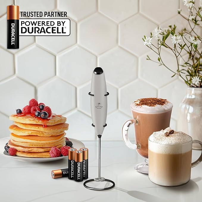 Zulay Kitchen Powerful Milk Frother Wand With Duracell Batteries - Ultra Fast Handheld Drink Mixer - Electric Whisk Foam Maker for Coffee, Lattes, Cappuccino & Matcha - Z1 Motor - Gray & Black