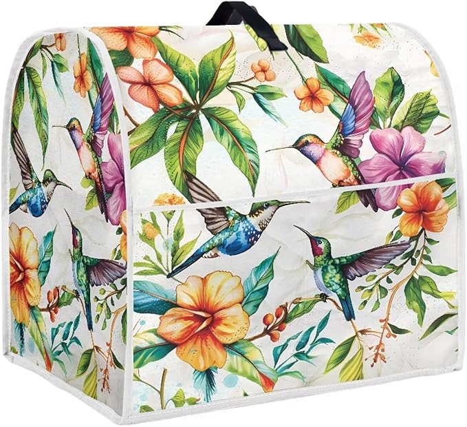 Hummingbird Flower Stand Mixer Cover with Pocket and Handle Small Appliance Dust Covers Machine Washable Kitchen Mixer Accessories Suitable for 4.5-5 Quart Coffee Makers
