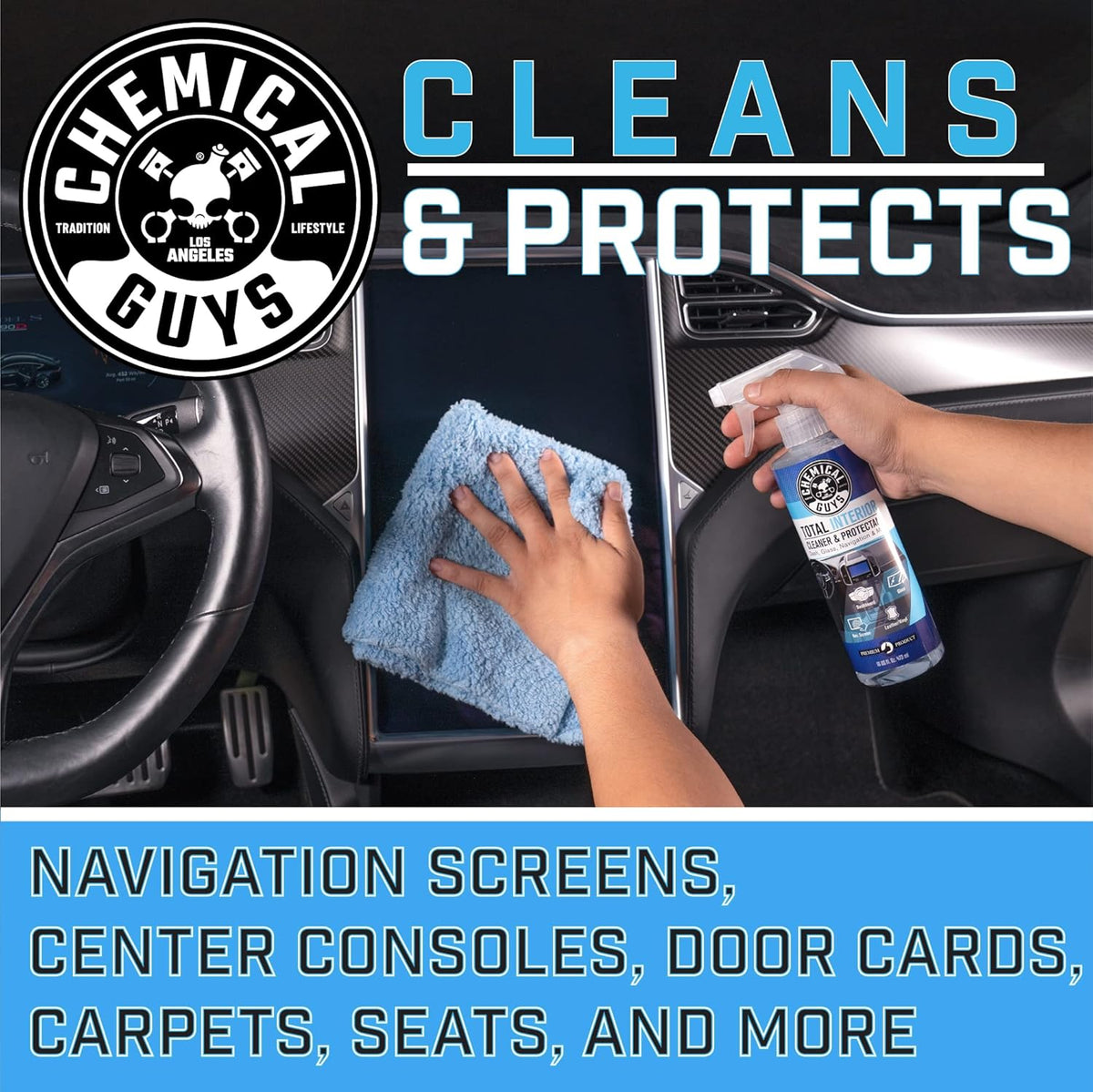 Chemical Guys Total Interior Cleaner & Protectant, Cleans & Protects Leather, Vinyl, Plastic, Rubber & Glass Streak-Free Finish for Cars, Trucks, SUVs, RVs & More - 16 oz