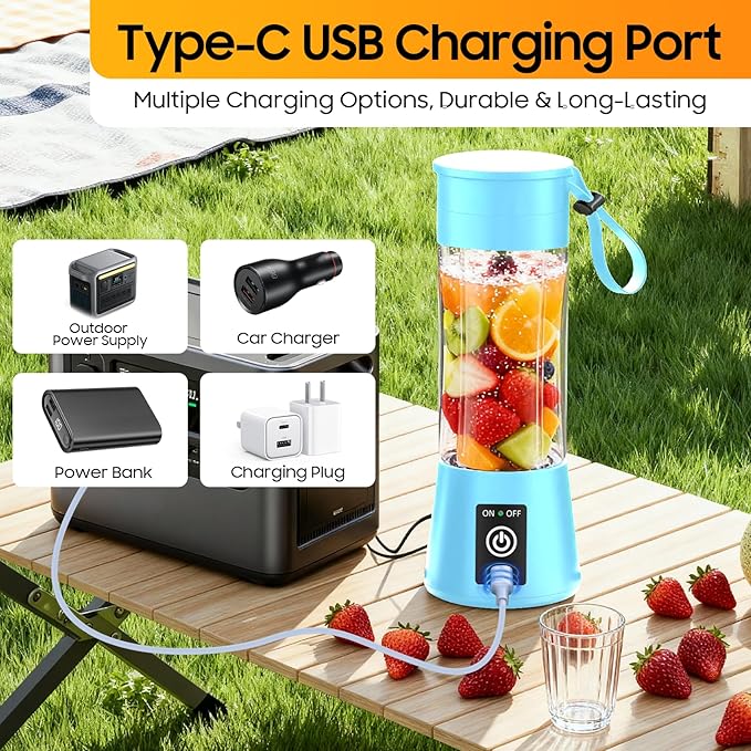 Portable Blender for Smoothies & Shakes - Cordless Personal Size Mini Blender with BAP Free Juice Cup, USB Rechargeable Suit for Sports/Picnic