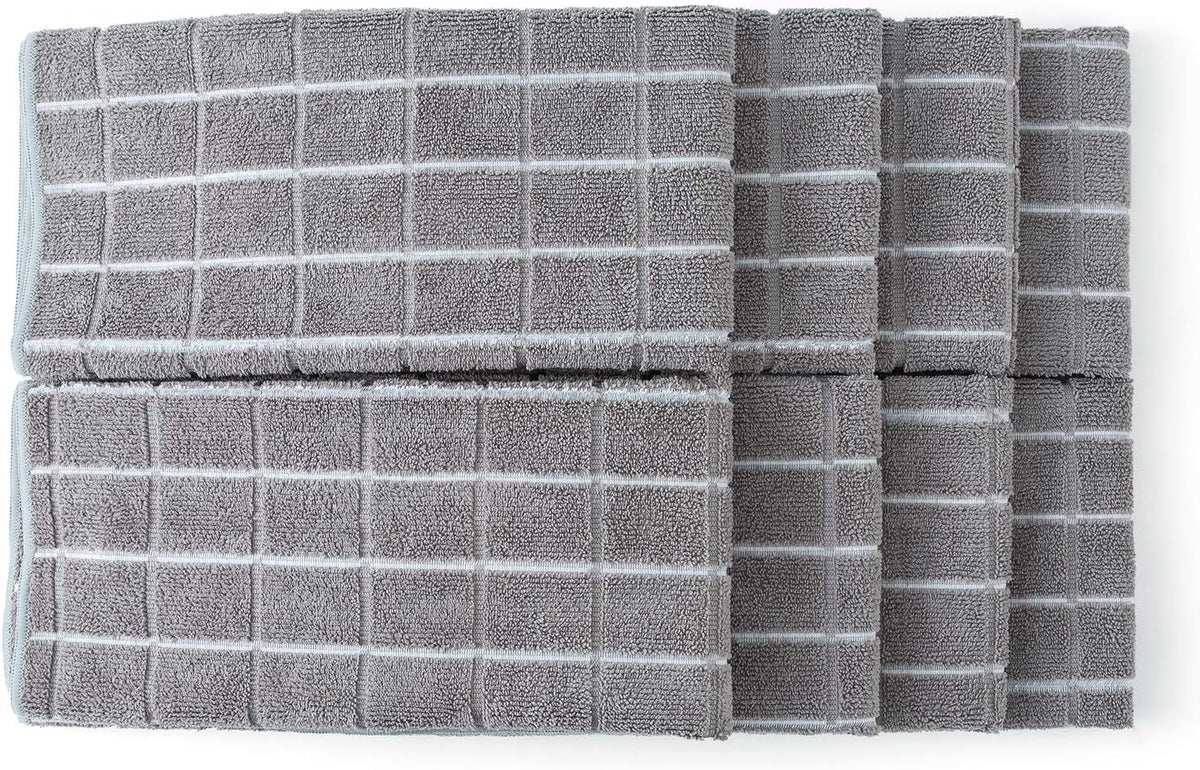 Microfiber Dish Towels - Soft, Super Absorbent and Lint Free Kitchen Towels - 8 Pack (Lattice Designed Gray Colors) - 26 x 18 Inch