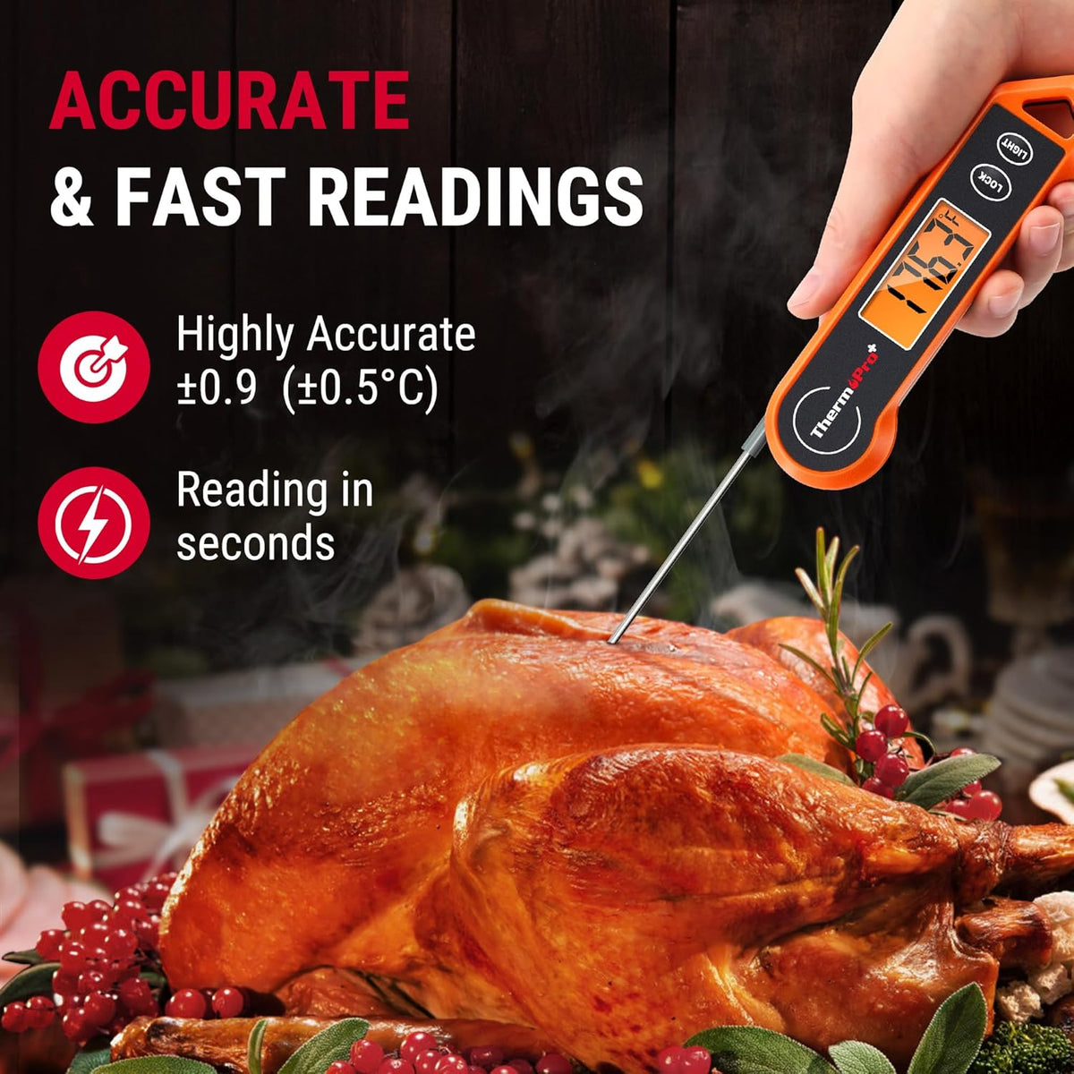 ThermoPro TP19H Digital Meat Thermometer for Cooking with Ambidextrous Backlit and Motion Sensing Kitchen Cooking Food Thermometer for BBQ Grill Smoker Oil Fry Candy Instant Read Thermometer