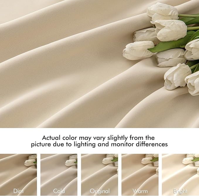 MIULEE Cream Beige Back Tab Light Blocking Curtains 72 Inch Length 2 Panels Set