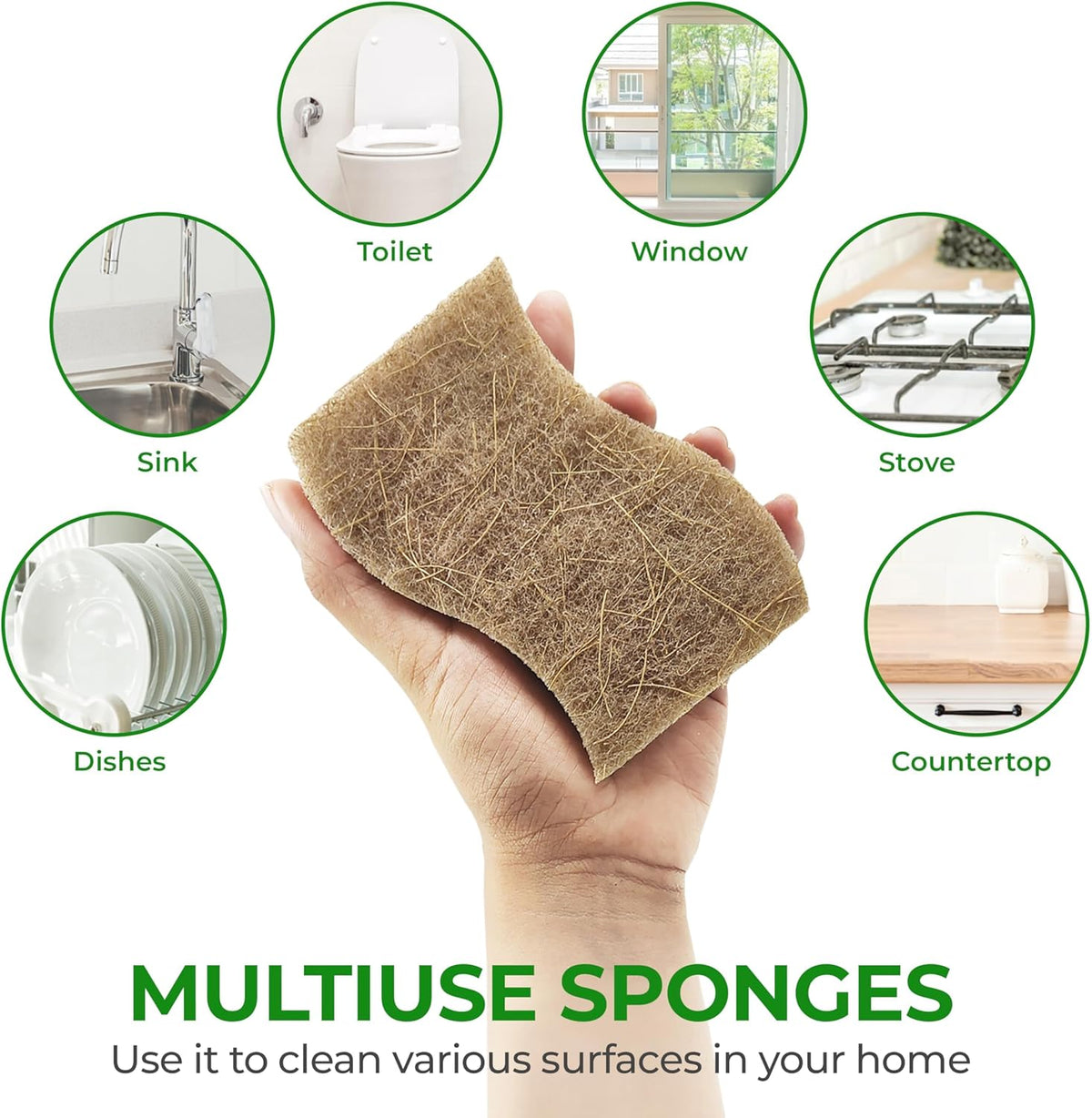 Biodegradable Natural Kitchen Sponge - Compostable Cellulose and Coconut Walnut Scrubber Sponge (12 Pack)