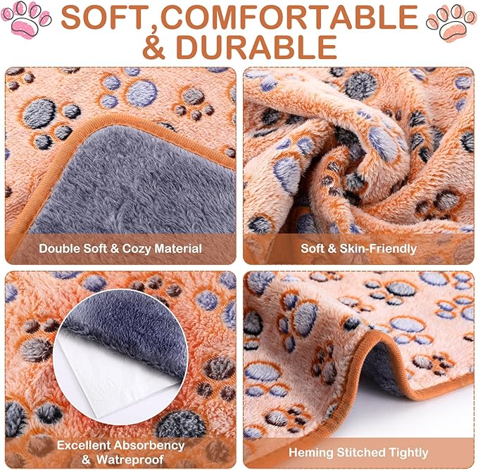 Tudomro 8 Pcs Guinea Pig Blankets Absorbent Washable Animal Fleece Bedding Cage Liners Waterproof Reusable Pet Pee Sleep Mat Pad Cover for Chinchilla Hamster Ferret(Paw,35 x 24 Inch)