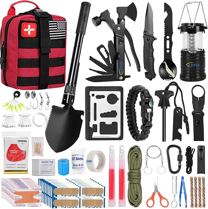 170 PCS Survival Kits, Survival First Aid Kit, Trauma Kit with Essential Survival Gear Emergency Medical Supplies for Hiking Camping Backpacking Outdoor Adventure, Gifts for Christmas Him Dad