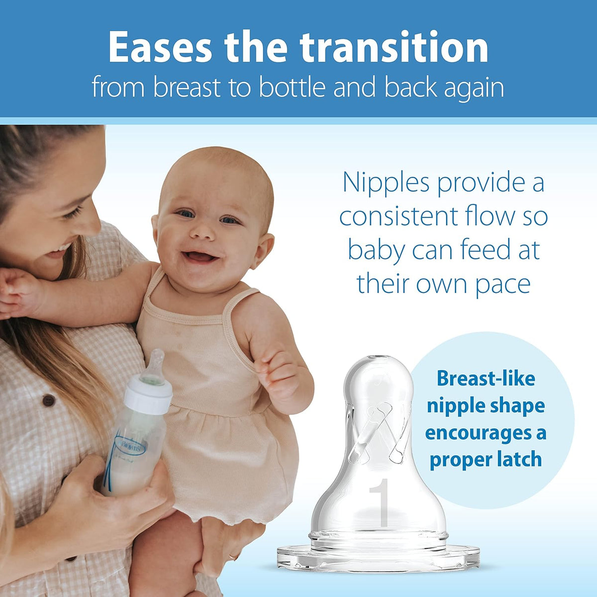 Dr. Brown's Natural Flow Anti-Colic Options+ Narrow Baby Bottle, Pink Floral, 8 oz/250 mL, with Level 1 Slow Flow Nipples, 0m+, 4 Pack