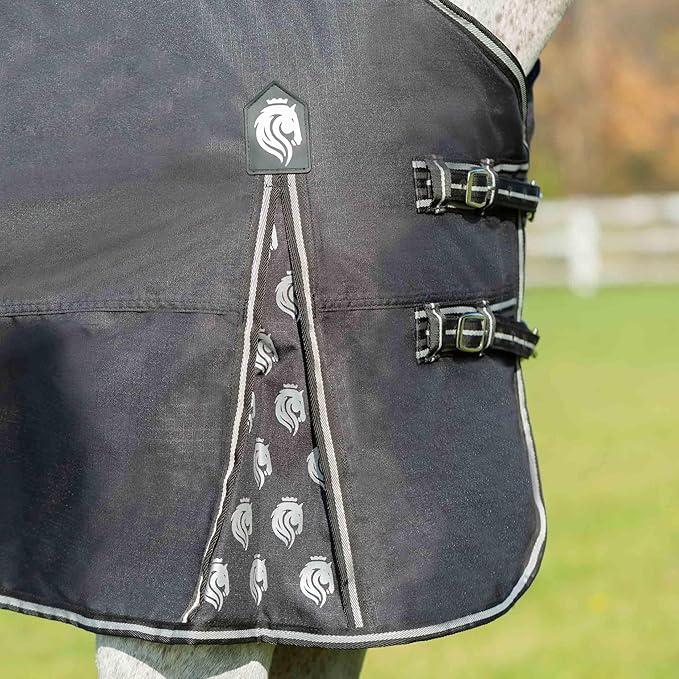 Equinavia Norse Lightweight 100g Fill Horse Rain Blanket | Waterproof Turnout Sheet - Black - 66 in - Black - 66 in