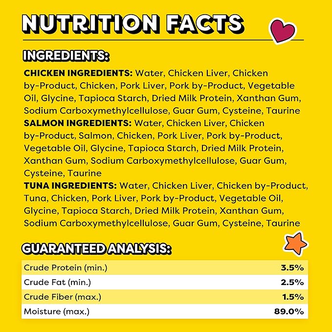 Temptations Creamy Puree with Chicken, Salmon, and Tuna Variety Pack of Lickable, Squeezable Cat Treats, 0.425 Oz Pouches, 24 Count
