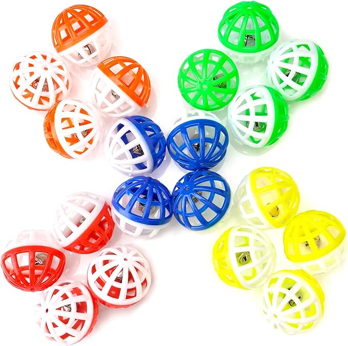CHIWAVA 45PCS 1.6" Cat Toy Balls with Bells - Plastic Lattice Jingle Balls for Kittens, Interactive Chasing & Pounce Rattle Toys, Assorted Colors