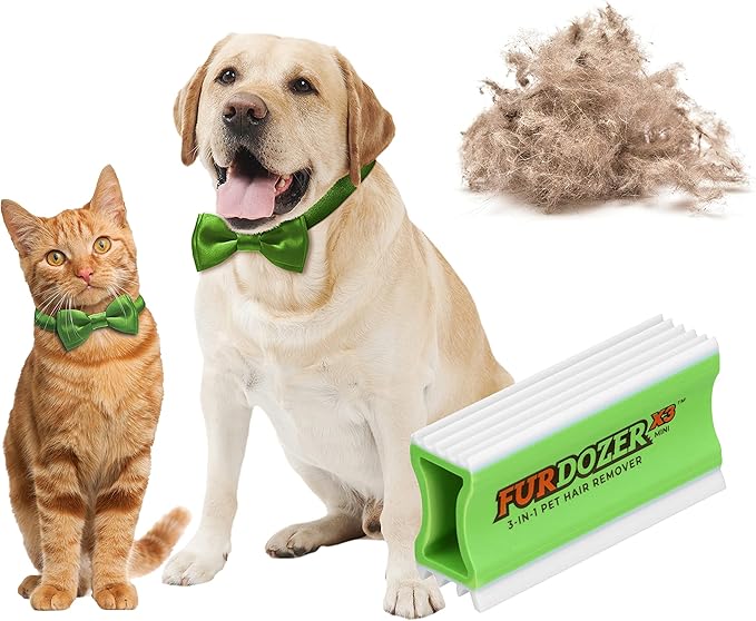 FurDozer X3 MINI Pet Hair Remover & Auto Detailing Tool - Cat & Dog Hair Remover for Carpets, Car Interiors, Couches, Bedding, & Pet Furniture - Reusable Pet Hair Removal Tool for Dog Fur & Lint, 3.5"