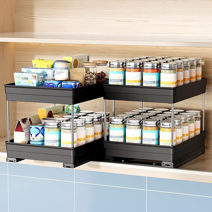 Nieifi Spice Organization for Cabinet-Vertical Spice Rack Pull Out-Spice Rack Organizer for Cabinet-8-1/4 inch Wide-Seasoning Kitchen Organizer-8.26" W x 10.6" D x 8.7" H-2 Pack-2 Tier