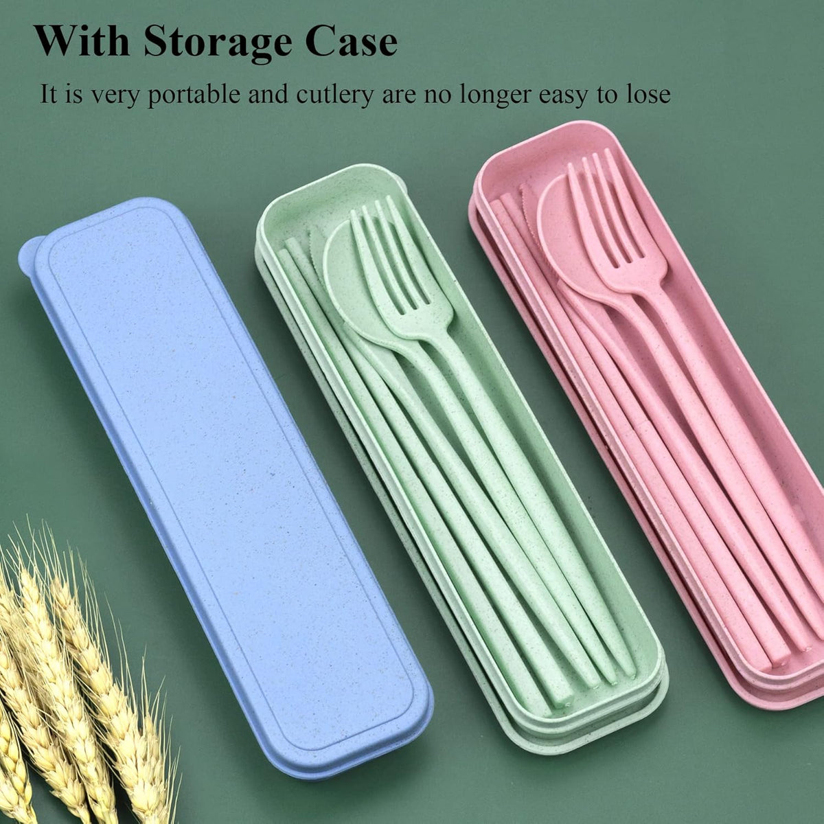 4 Sets Travel Utensils with Case, Cutlery Set Chopsticks Fork Spoon Knife with Case, Reusable Plastic Utensils Sets for Lunch Box Accessories,Portable Lunch Box Utensils Set for Daily Use