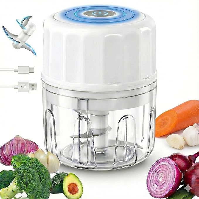 Electric Garlic Chopper, 250ML Portable Cordless Mini Food Processor, USB Rechargeable Vegetable Chopper Blender for Nuts Chili Onion Minced Meat Baby Food and Spices, BPA-Free (White)
