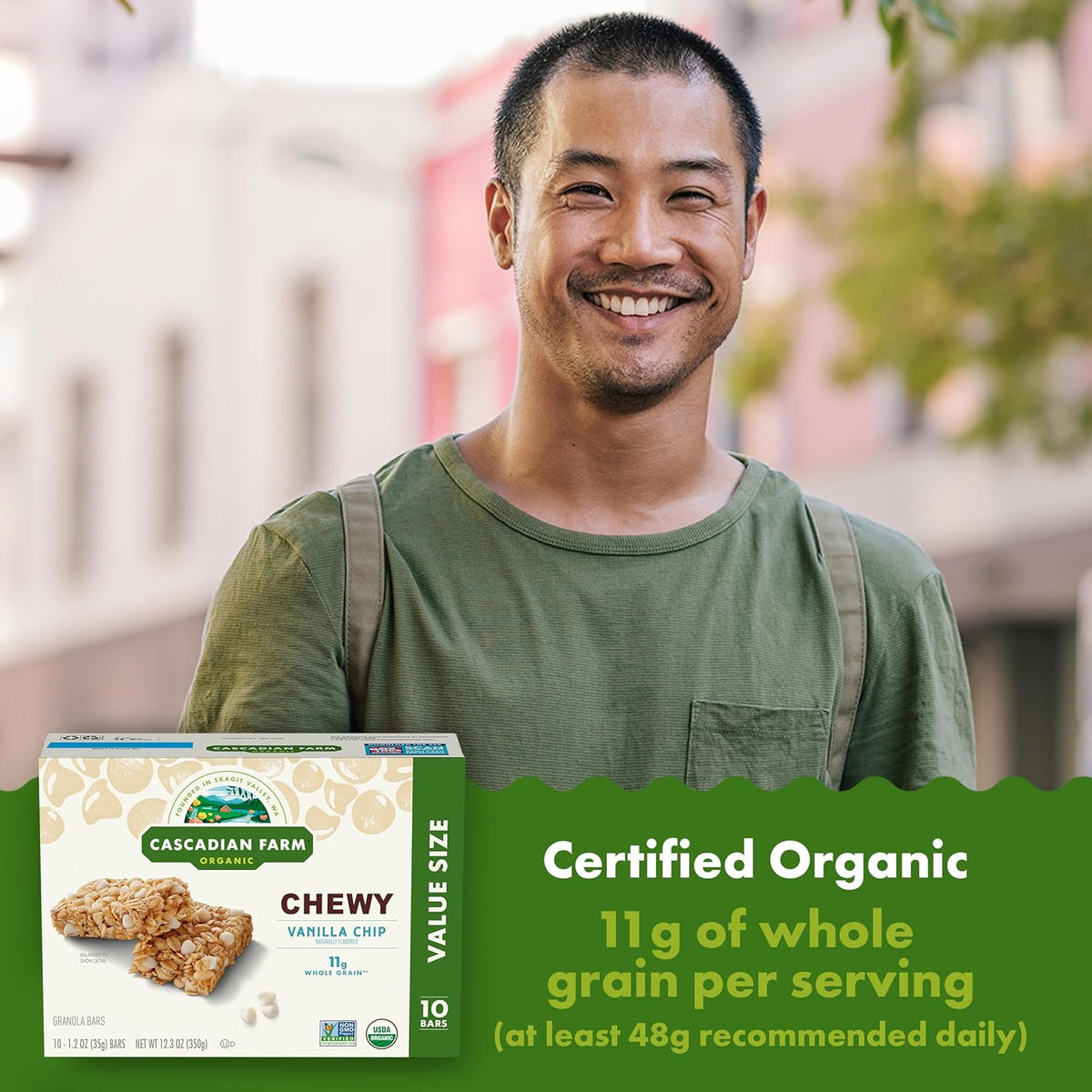 Cascadian Farm Organic Vanilla Chip Chewy Granola Bars, Value Size, 10 Bars, 12.3 oz.