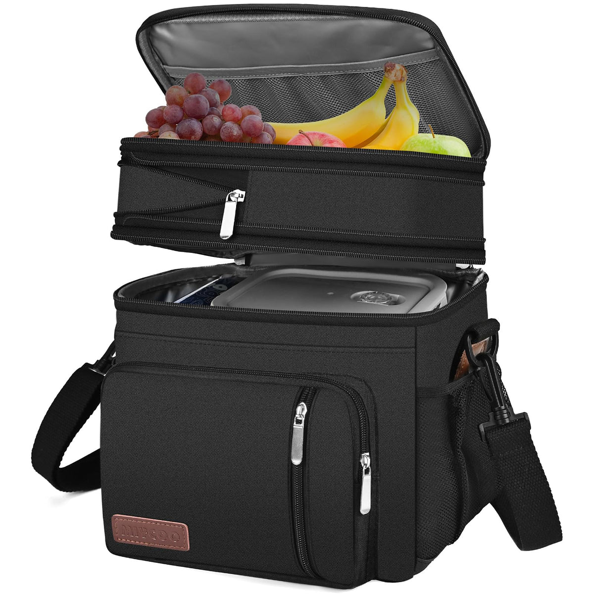 MIYCOO Lunch Bag & Lunch Box for Men Women, Double Deck Leakproof Insulated Soft Large Adult Camping Cooler bag for Work, Beach, Picnic, Travel (Black, 15L)