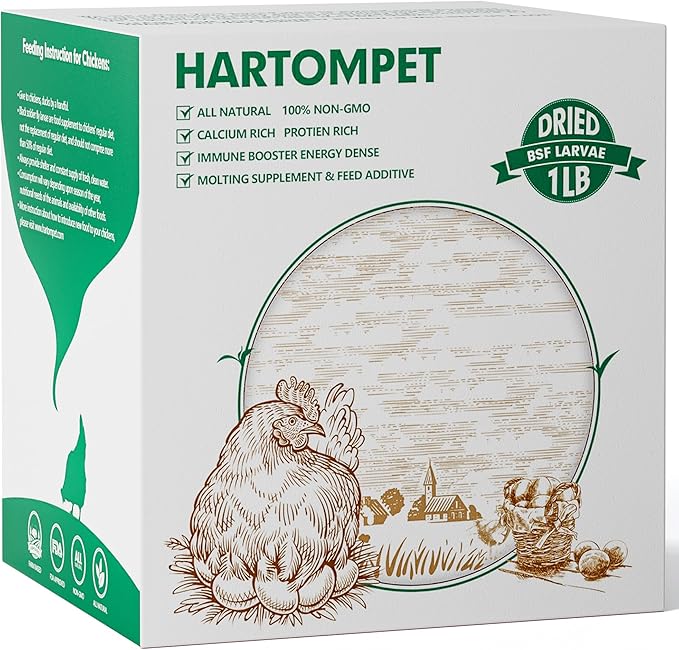 Dried BSF Larvae for Chickens - Non-GMO Poultry Feed Supplement, 85X More Calcium Than Mealworms, 1LB Grub Worms Perfect for Molting & Laying Hens, Ducks, and Wild Birds