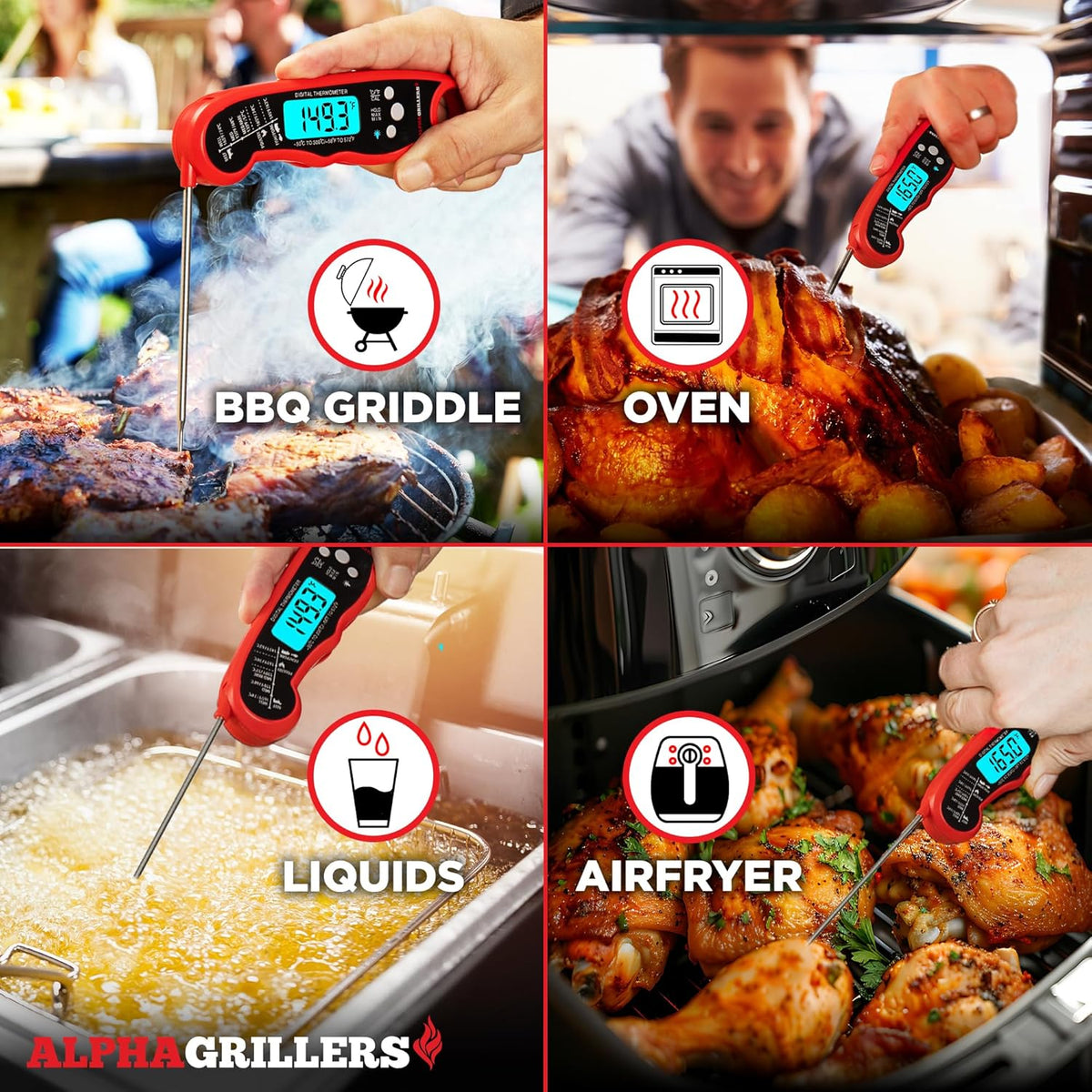 Alpha Grillers Meat Thermometer Digital - Instant Read Food Thermometer for Cooking and Grilling Stocking Stuffers for Men Gifts for Men