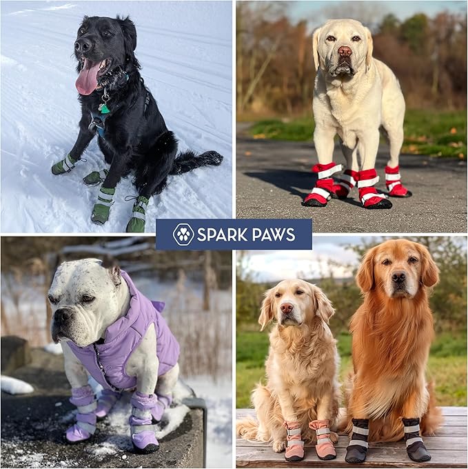 Spark Paws Dog Shoes, Waterproof Dog Boots for Medium to Large Dogs, Non Slip, Breathable Dog Booties and Paw Protectors - 4PCS Doggie Hiking Boots with Reflective Straps - Black - Size 7