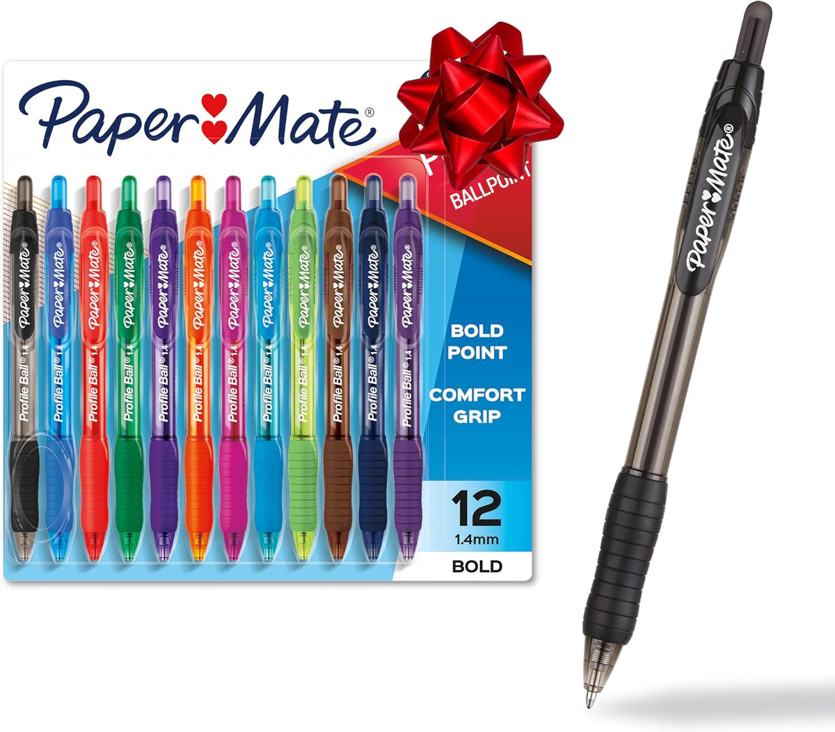 Paper Mate Profile Retractable Ballpoint Pens Bold, 1.4mm, Assorted Colors, 12 Count - Back to School, Home, Office, Teacher Supplies