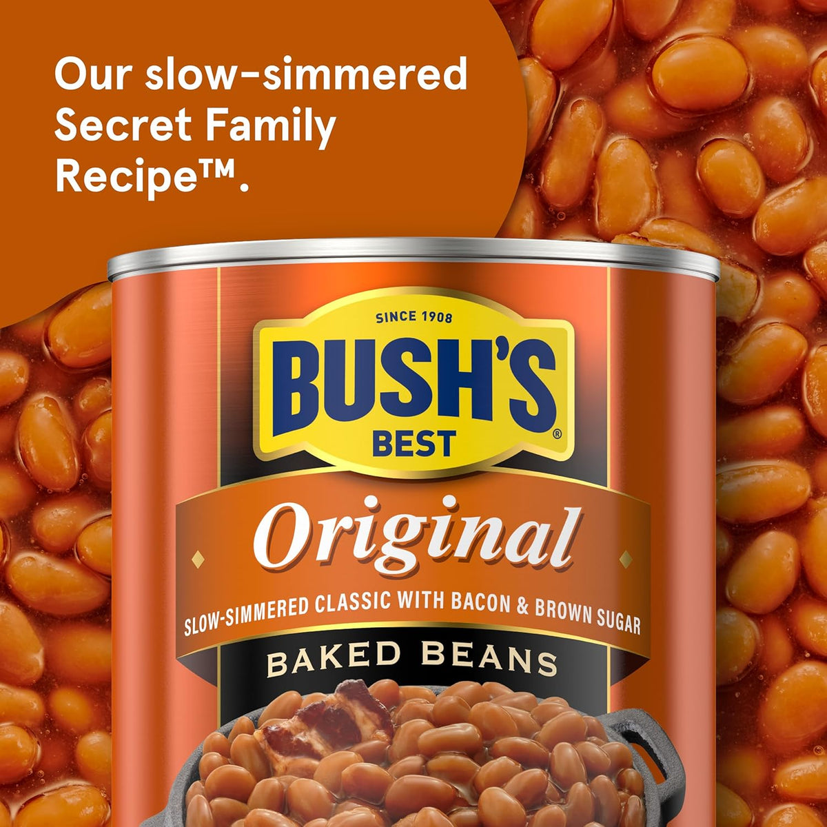 BUSH'S BEST 16 oz Canned Original Baked Beans, Source of Plant Based Protein and Fiber, Low Fat, Gluten Free, (Pack of 12)