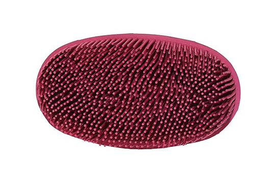 Grewal Equestrian Oval Face Grooming & Bathing Curry Brush for Horses, Dogs, Cats, & Other Pets - Very Soft Bristles (Pink)