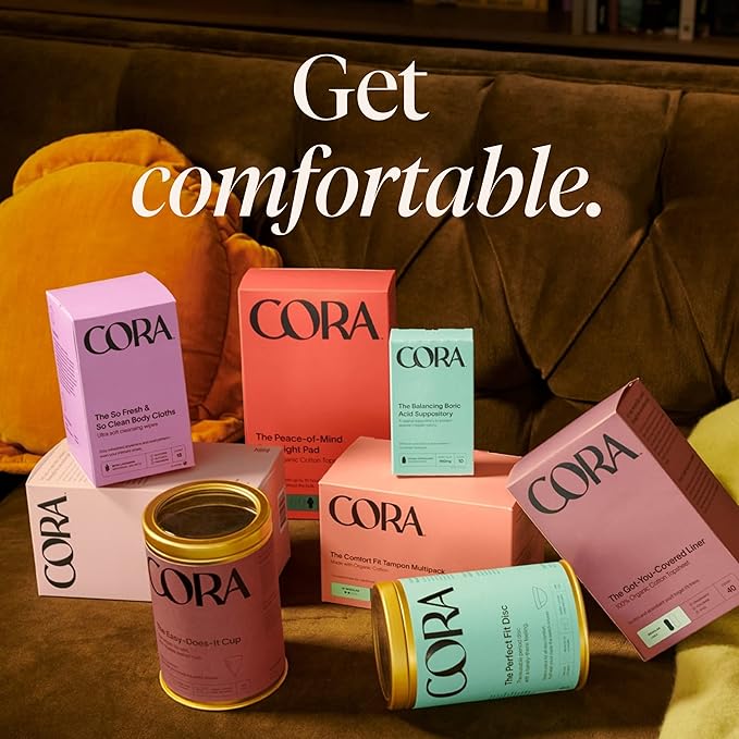 Cora Ultra Thin Organic Bladder Liners | Incontinence & Postpartum Pads for Women | Panty Liners for Bladder Leaks | Breathable Cotton (156 Regular)