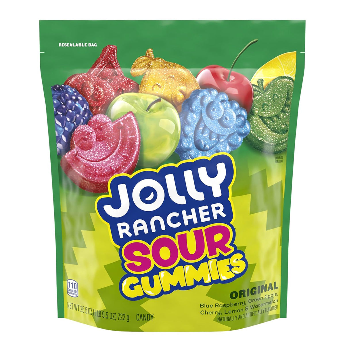 JOLLY RANCHER Sour Gummies Assorted Fruit Flavored Candy Resealable Bag, 25.5 oz