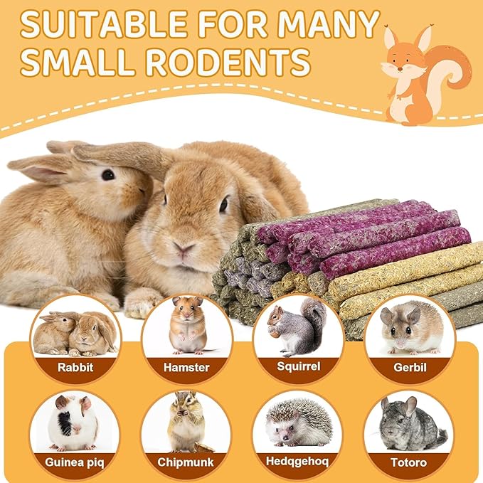 VESPRO 208Pcs Rabbit Chew Sticks, Guinea Pig Toys, Natural Timothy Grass Molar Teeth Stick, Mixing Flowers, Roses, Calendula and Forget Me Not, Small Animals Treats
