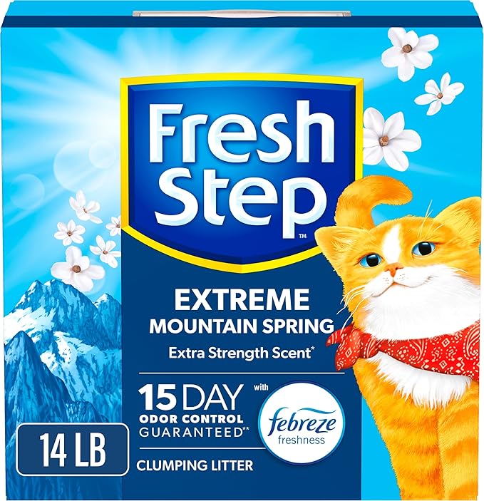 Fresh Step Extreme Clumping Litter With Febreze Freshness, Mountain Spring Scent Clumping Cat Litter With Guaranteed Odor Control, 14 lb. Box
