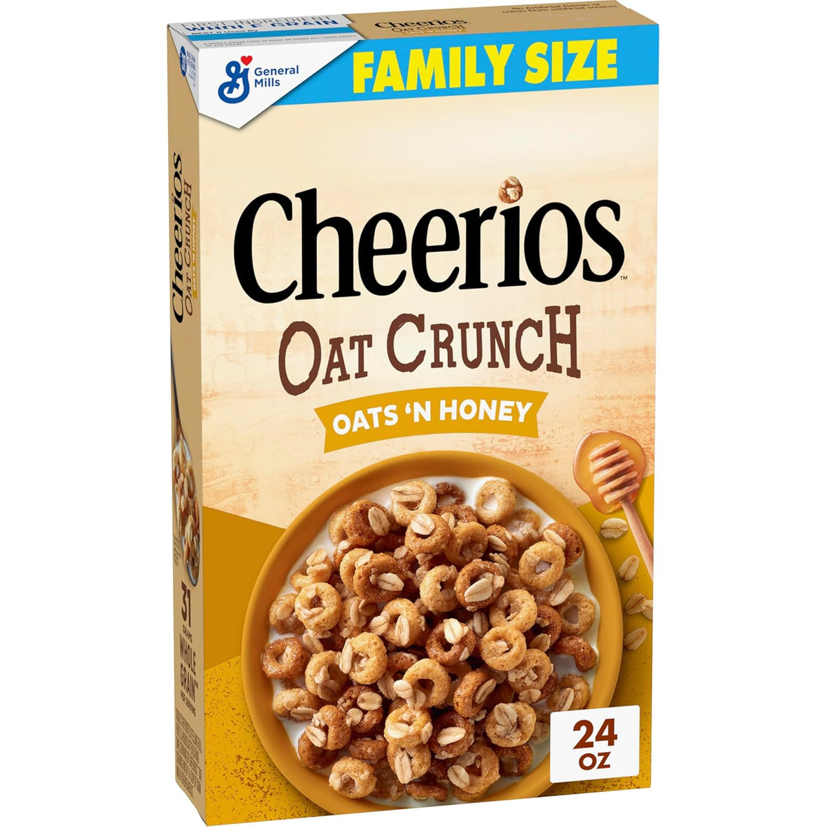 Cheerios Oat Crunch Oats 'N Honey Breakfast Cereal, Made with Whole Grain, Family Size, 24 oz