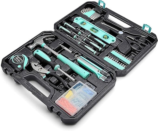 Basics Household Tool Kit With Storage Case, 142 Piece, Turquoise, 13.39 x 9.25 x 2.95 inch