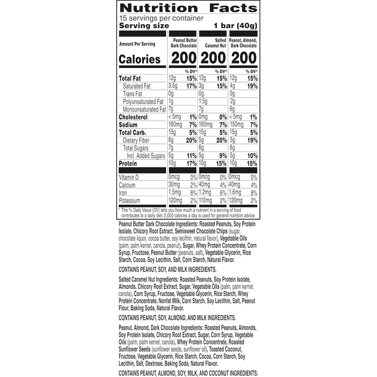 Nature Valley Protein Bars Variety Pack, Gluten Free Chewy Granola Snack Bars, 10g Protein, Peanut Butter Dark Chocolate, Salted Caramel Nut, Peanut Almond Dark Chocolate, 15 Count, 21.3 oz Box