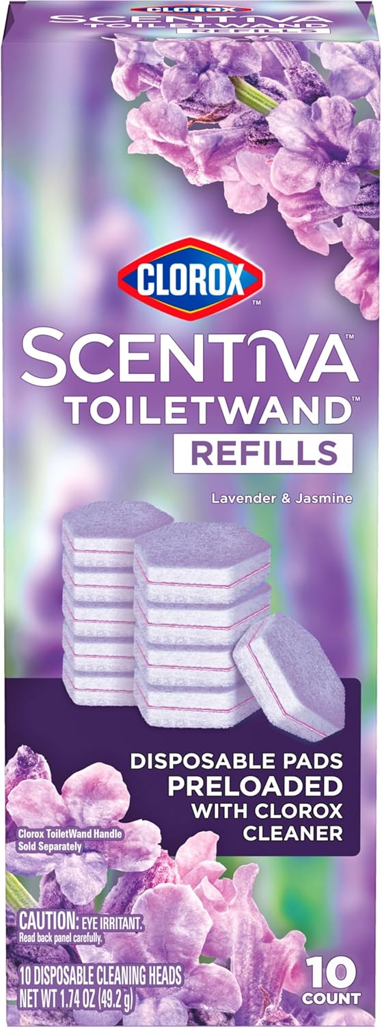 CLOROX Scentiva ToiletWand Toilet Cleaner Refills, Toilet brush, Lavender and Jasmine, 10 Count