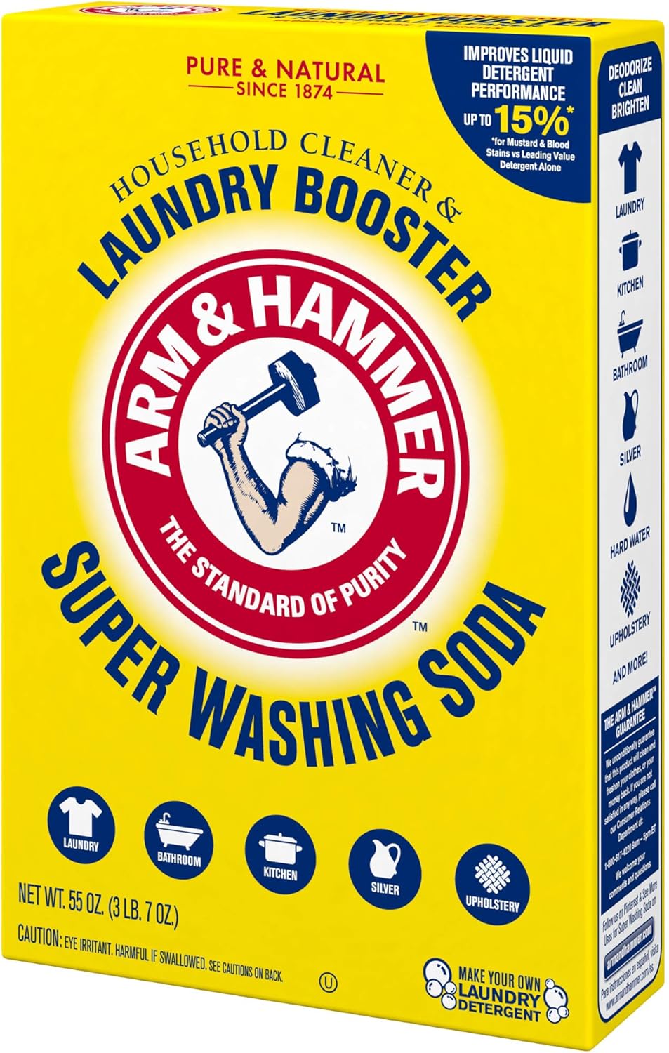 ARM & HAMMER Super Washing Soda Household Cleaner and Laundry Booster, 55 oz Box