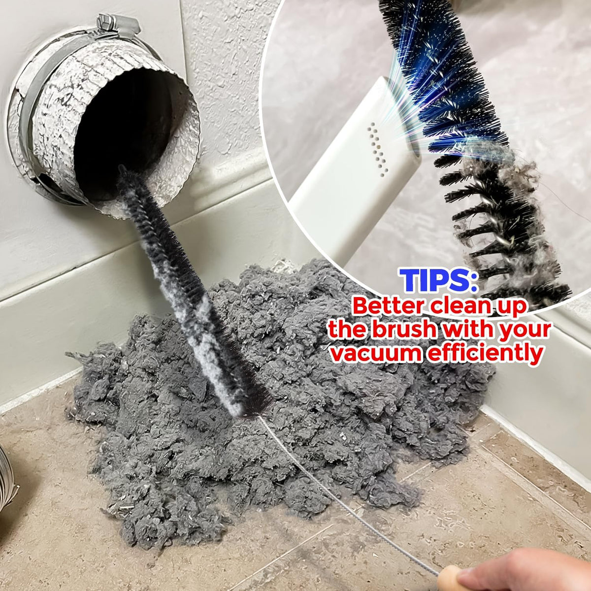 Holikme Dryer Vent Cleaner Kit 2 Pack - Household Cleaning Supplies 304 Stainless Steel Dryer Lint Brush Home Essentials for Lint Trap Dust Vacuum Brush