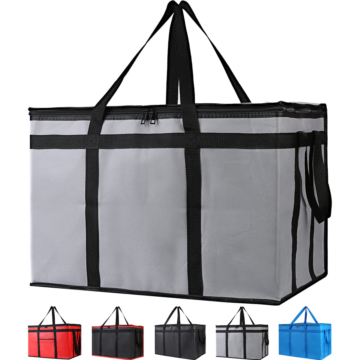 Bodaon Insulated Food Delivery Bag for Hot and Cold Meal, XXX-Large Grocery Tote Insulation Bag for Catering, Pizza Warmer, Grey, 1-Pack