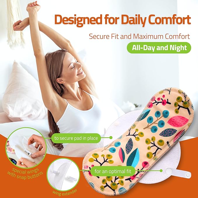 Organic Cotton EcoComfort Reusable Panty Liners for Women & Teens (Tanga, 7-Pack); High-Temp Washable Cloth Liners; Stay Fresh & Dry, for Daily Vaginal Discharge Only; 100% Breathable (no PUL/TPU)