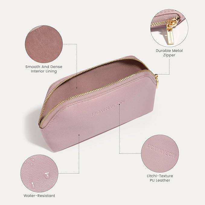ROWNYEON Small Makeup Bag for Purse, Mini Portable Cosmetic Bags for Women, PU Leather Coin Purse Lipstick Cosmetic Accessories Organizer, Travel Makeup Pouch Zipper Pouch for Men Women