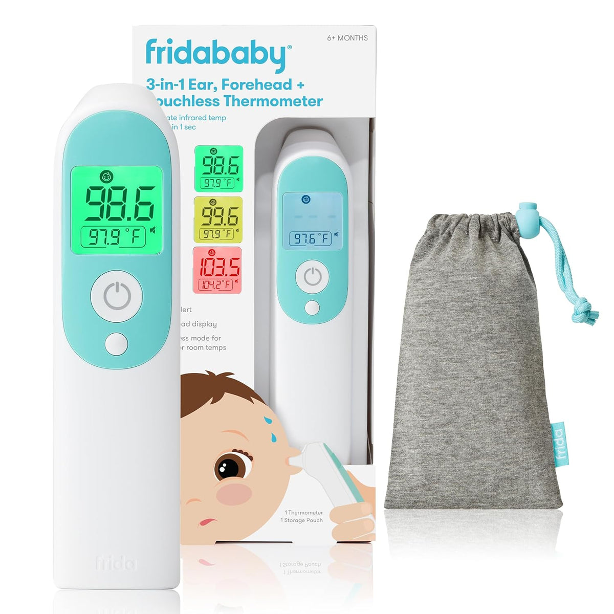 Frida Baby Thermometer, 3-in-1 Infrared Thermometer for Ear, Forehead & Touchless, Fever Thermometer for Baby, Infants, Toddlers, Kids & Adults