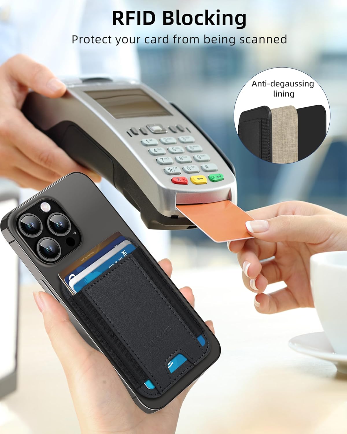 for MagSafe Wallet, Stronger Magnetic Wallet for iPhone 17/16/15/14/13/12 Series, 7 Cards Holder, Magnetic Phone Wallets, Vegan Leather Minimalist Slim RFID for iPhone Wallets, 1 Slot, Black & Black
