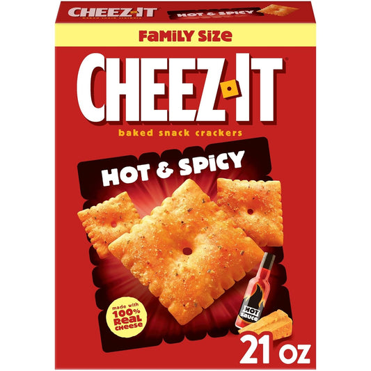 Cheez-It Baked Snack Crackers, Lunch Snacks, Family Size, Hot and Spicy, 21oz Box (1 Box)
