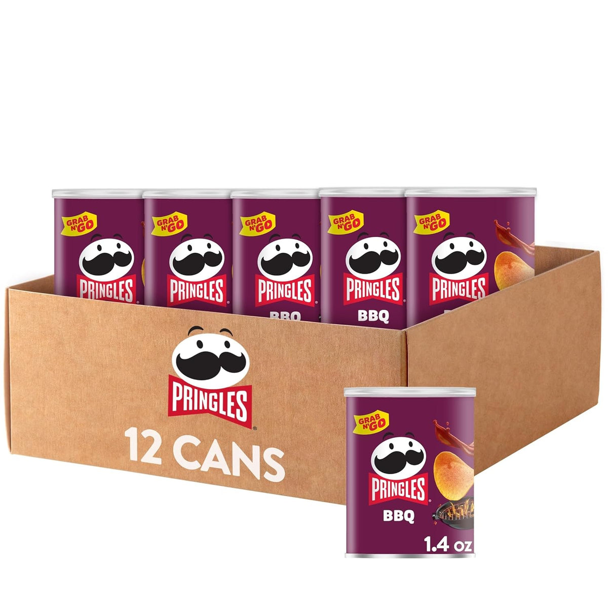 Pringles Potato Crisps Chips, Lunch Snacks, Office and Kids Snacks, Grab N' Go, BBQ (12 Cans)