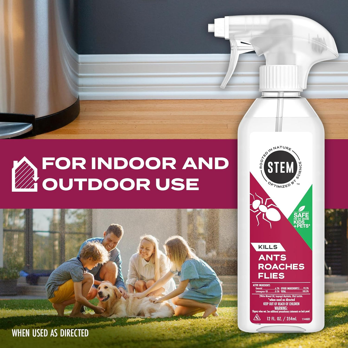 STEM Kills Ants, Roaches and Flies: Plant-Based Active Ingredient Bug Spray, Botanical Insecticide For Indoor And Outdoor Use; 12 fl oz (Pack Of 1)