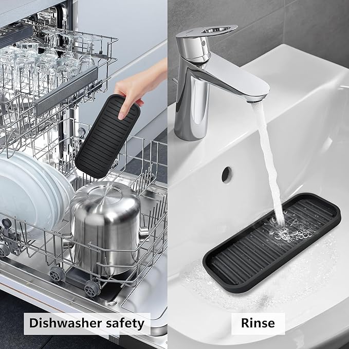 Silicone Sponge Holder Kitchen Sink Organizer Tray Dish Caddy Soap Dispenser, Scrubber Spoon Holder,Dishwashing Accessories 2 Pack (Black)